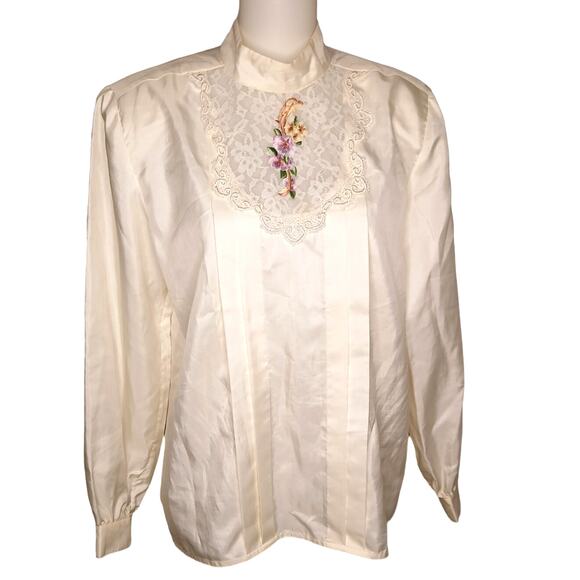 Vintage Nilani Victorian Style Lace Embroidered Floral Mock Neck Blouse Size 10 - Picture 1 of 8